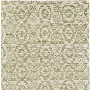 2' X 3' Green and Ivory Wool Southwestern Hand Knotted Area Rug