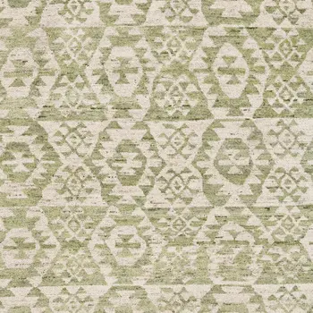 2' X 3' Green and Ivory Wool Southwestern Hand Knotted Area Rug