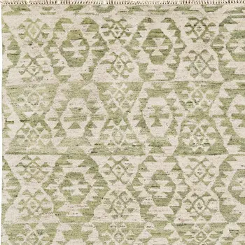 2' X 3' Green and Ivory Wool Southwestern Hand Knotted Area Rug