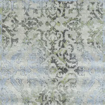 8' Blue Gray and Green Floral Power Loom Worn Faded Runner Rug