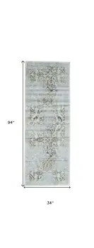 8' Blue Gray and Green Floral Power Loom Worn Faded Runner Rug