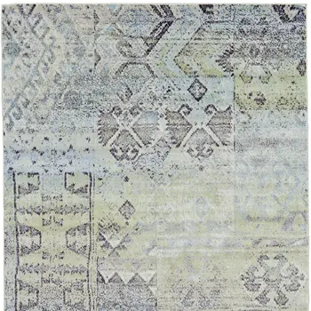 8' X 11' Green and Gray Abstract Power Loom Worn Faded Area Rug