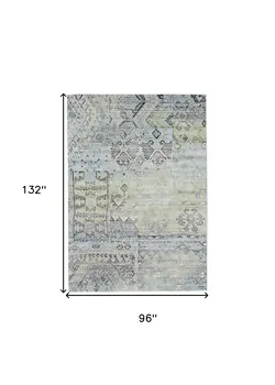 8' X 11' Green and Gray Abstract Power Loom Worn Faded Area Rug