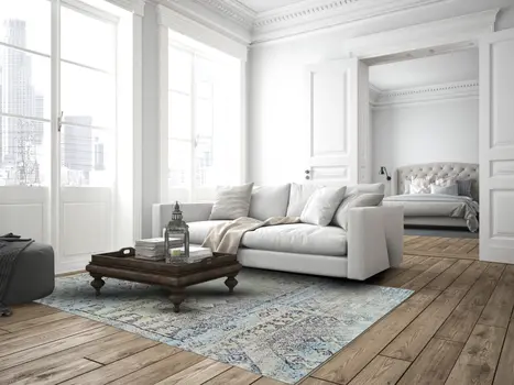 8' X 11' Green and Gray Abstract Power Loom Worn Faded Area Rug