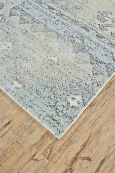 8' X 11' Green and Gray Abstract Power Loom Worn Faded Area Rug