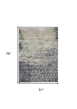 4' X 6' Ivory Gray and Green Abstract Power Loom Area Rug