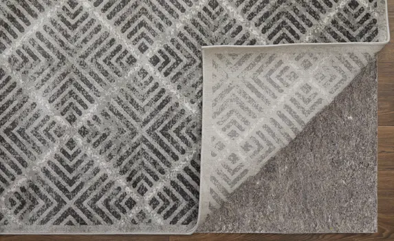 8' X 11' Gray and Black Geometric Power Loom Worn Faded Area Rug