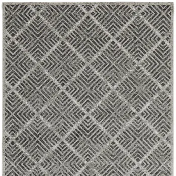 8' X 11' Gray and Black Geometric Power Loom Worn Faded Area Rug
