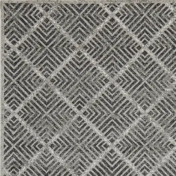 8' X 11' Gray and Black Geometric Power Loom Worn Faded Area Rug