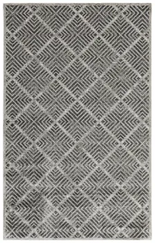 8' X 11' Gray and Black Geometric Power Loom Worn Faded Area Rug