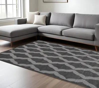 8' X 11' Gray and Brown Geometric Power Loom Area Rug