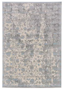 10' X 13' Ivory Taupe and Blue Abstract Power Loom Worn Faded Area Rug
