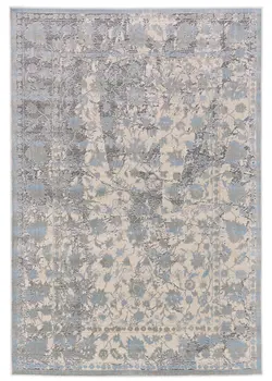 10' X 13' Ivory Taupe and Blue Abstract Power Loom Worn Faded Area Rug