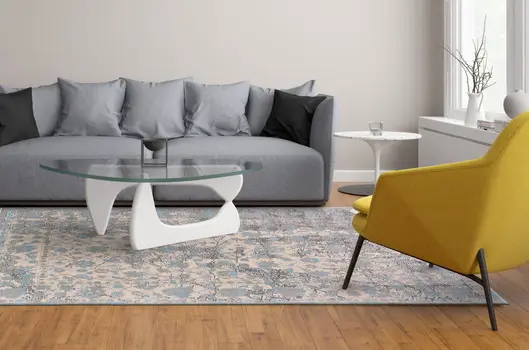 10' X 13' Ivory Taupe and Blue Abstract Power Loom Worn Faded Area Rug