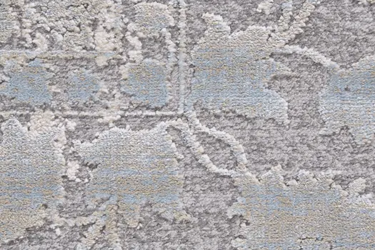 10' X 13' Ivory Taupe and Blue Abstract Power Loom Worn Faded Area Rug