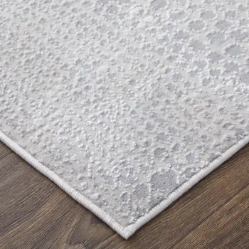 8' X 11' Gray and Ivory Abstract Power Loom Worn Faded Area Rug