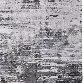 5' X 8' Gray Ivory and Taupe Abstract Power Loom Worn Faded Area Rug