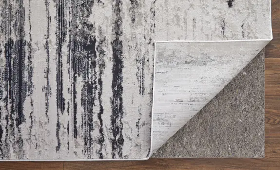 8' X 11' Gray Ivory and Taupe Abstract Power Loom Worn Faded Area Rug