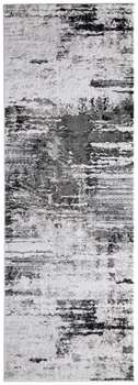 8' Gray Ivory and Taupe Abstract Power Loom Worn Faded Runner Rug