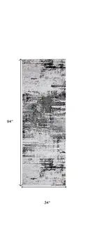 8' Gray Ivory and Taupe Abstract Power Loom Worn Faded Runner Rug
