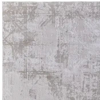 10' X 13' Taupe and Ivory Abstract Power Loom Worn Faded Area Rug