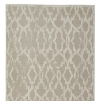 8' Tan and Ivory Geometric Power Loom Worn Faded Runner Rug