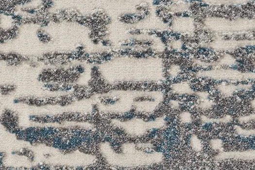 8' Gray Ivory and Blue Abstract Power Loom Runner Rug