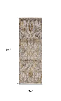 8' Gray Yellow and Ivory Floral Power Loom Worn Faded Runner Rug