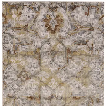8' Gray Yellow and Ivory Floral Power Loom Worn Faded Runner Rug