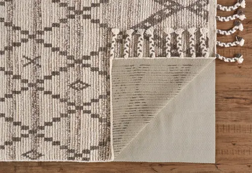 9' X 13' Taupe and Ivory Wool Geometric Hand Knotted Area Rug