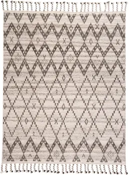 9' X 13' Taupe and Ivory Wool Geometric Hand Knotted Area Rug