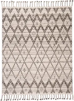 9' X 13' Taupe and Ivory Wool Geometric Hand Knotted Area Rug