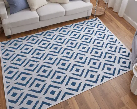 5' X 8' Blue and White Power Loom Area Rug