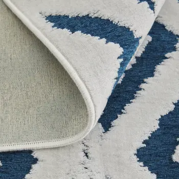 5' X 8' Blue and White Power Loom Area Rug