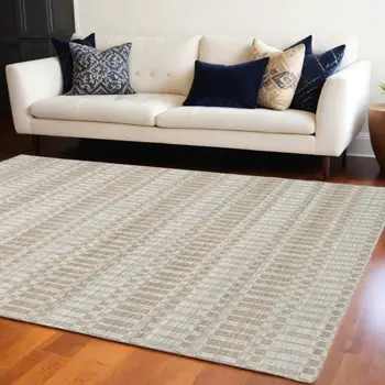 10' X 14' Tan and Ivory Geometric Hand Woven Area Rug