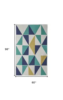 5' X 8' Blue Ivory and Yellow Geometric Power Loom Area Rug