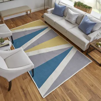 5' X 8' Blue Gray and Yellow Geometric Power Loom Area Rug