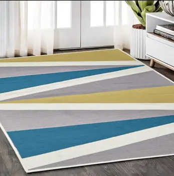 5' X 8' Blue Gray and Yellow Geometric Power Loom Area Rug