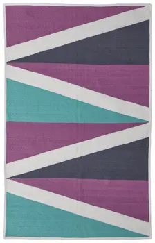 5' X 8' Ivory Purple and Green Geometric Power Loom Area Rug