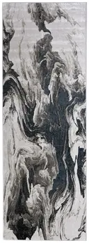 8' Ivory Black and Taupe Abstract Power Loom Runner Rug