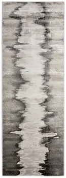 8' Gray Ivory and Taupe Abstract Power Loom Runner Rug