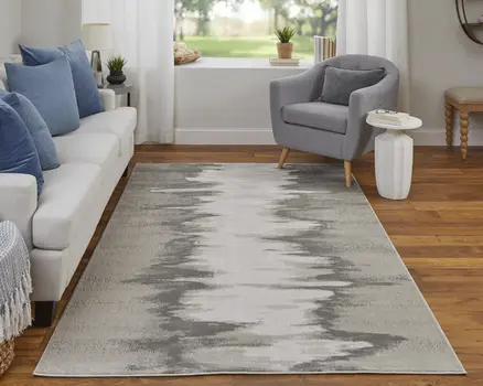 13' X 20' Gray Ivory and Taupe Abstract Power Loom Area Rug