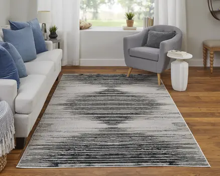 8' X 10' Black and Silver Geometric Power Loom Area Rug