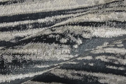 8' Black and Silver Geometric Power Loom Runner Rug