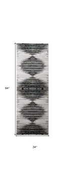 8' Black and Silver Geometric Power Loom Runner Rug
