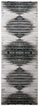 8' Black and Silver Geometric Power Loom Runner Rug