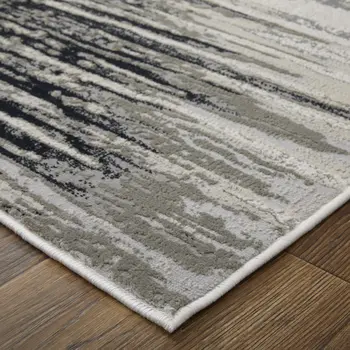 12' X 15' Black and Silver Geometric Power Loom Area Rug