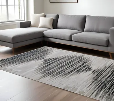 12' X 15' Black and Silver Geometric Power Loom Area Rug
