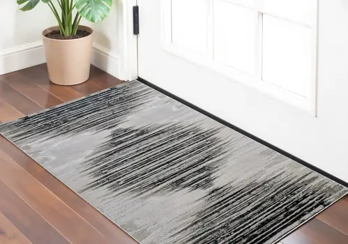 2' X 3' Black and Silver Geometric Power Loom Area Rug