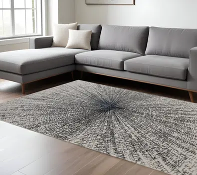 7' X 10' Gray and Ivory Abstract Power Loom Area Rug